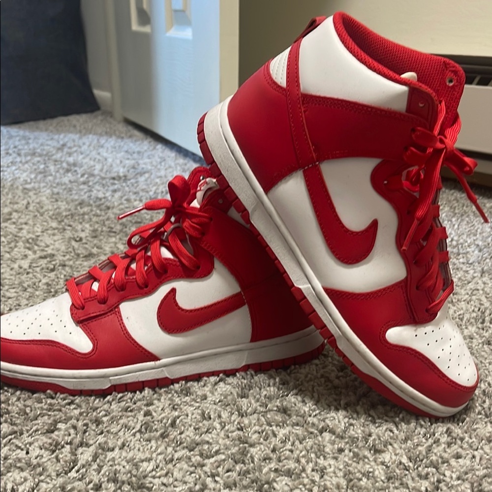 Nike Red and White High-Top Sneakers
